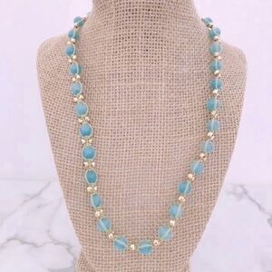 Knot Macrame Necklace gold and turquoise colors NWT